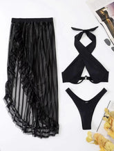 western outfits women New Long Skirt Mesh Three-Piece Swimsuit Bikini Swimsuit